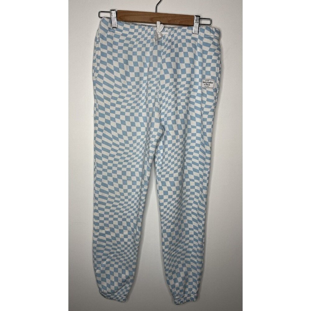 Abercrombie‎ Kids Girls Sweatpants Blue White Check Checkerboard Size 15/16 XL
